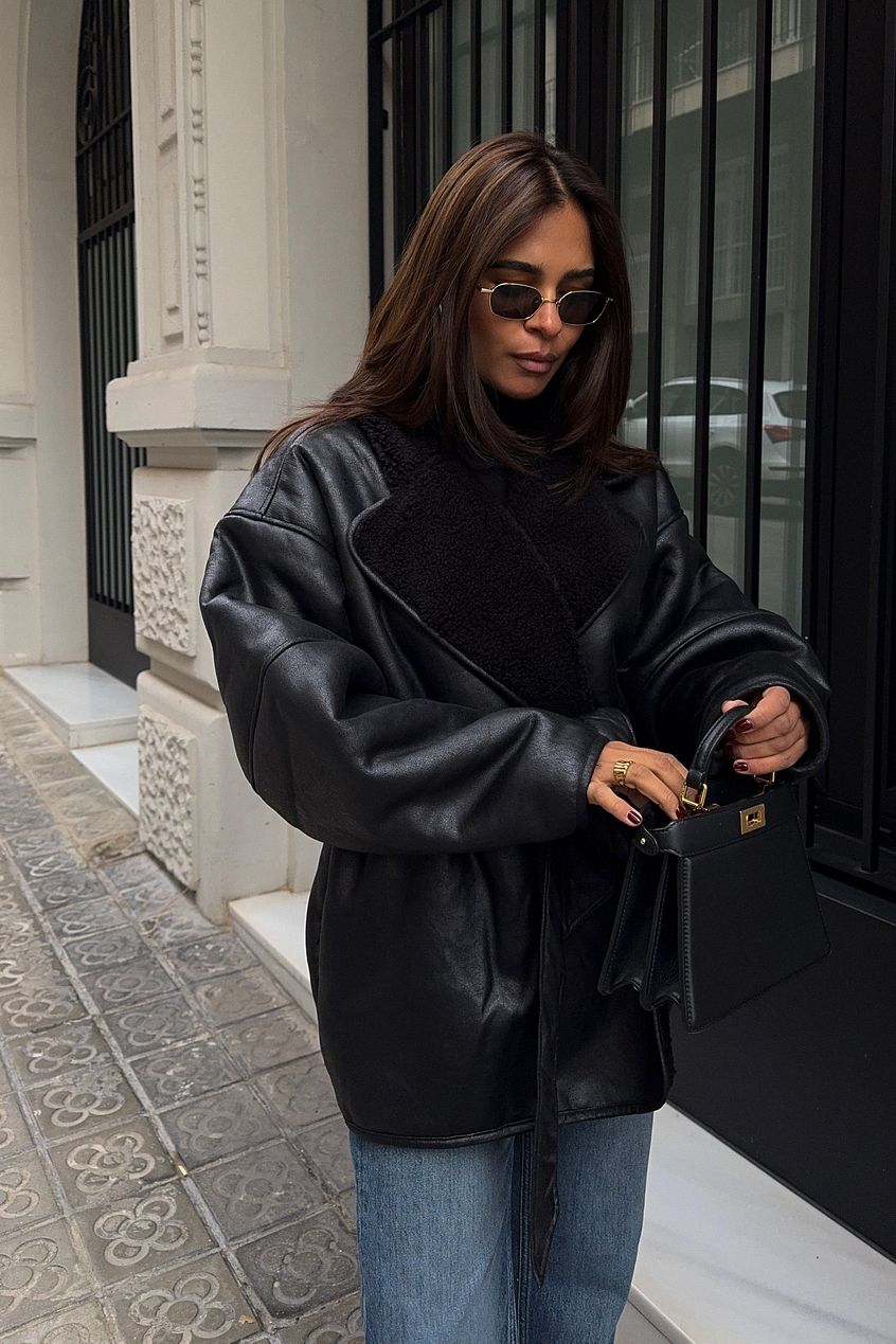 Oversized Belted Shearling Jacket
