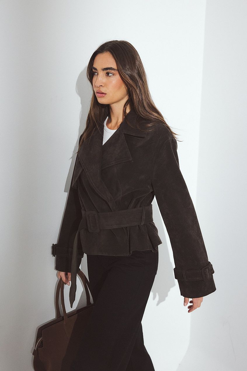 Faux Suede Short Trenchcoat