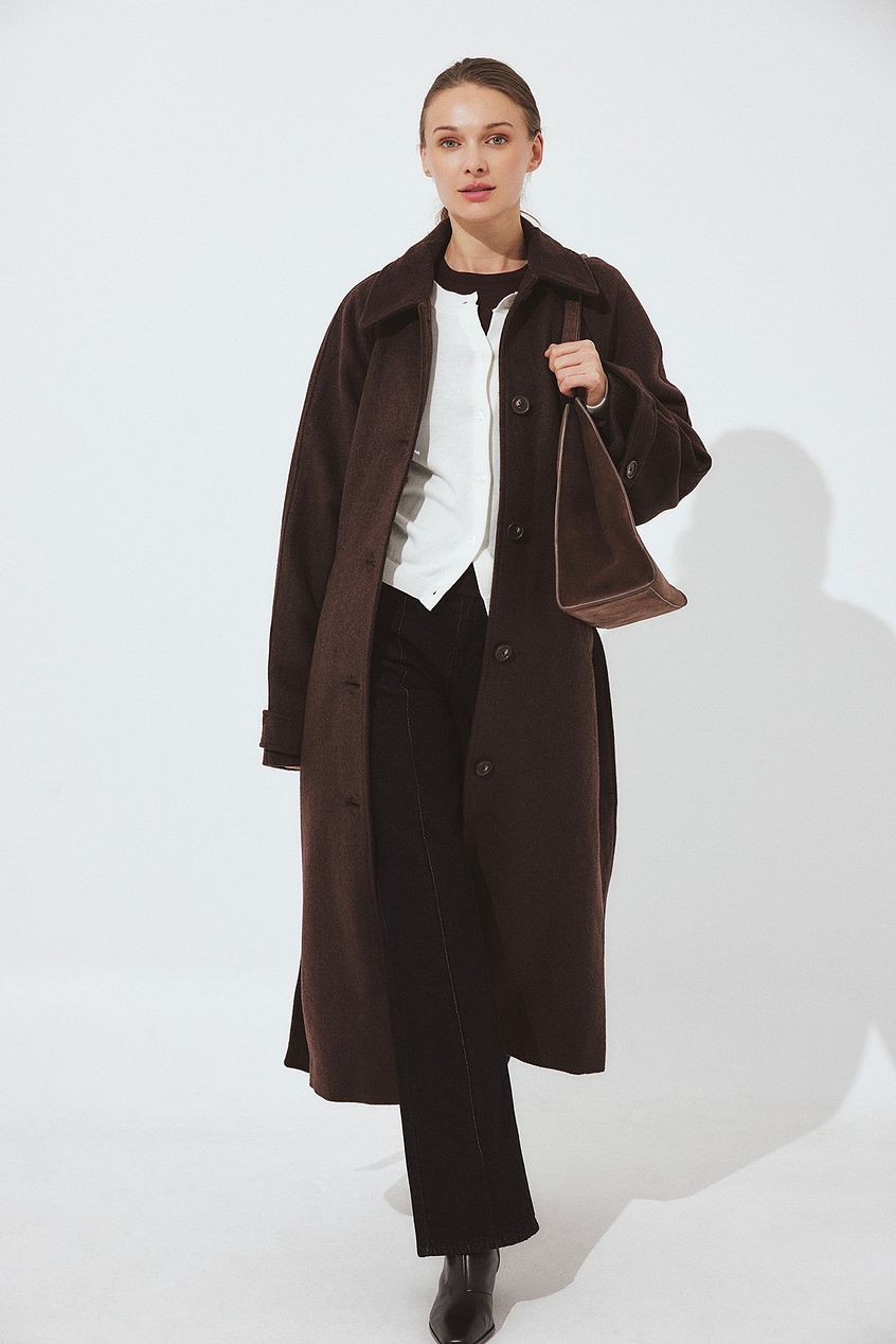 Oversized Raglan Sleeve Wool Blend Coat