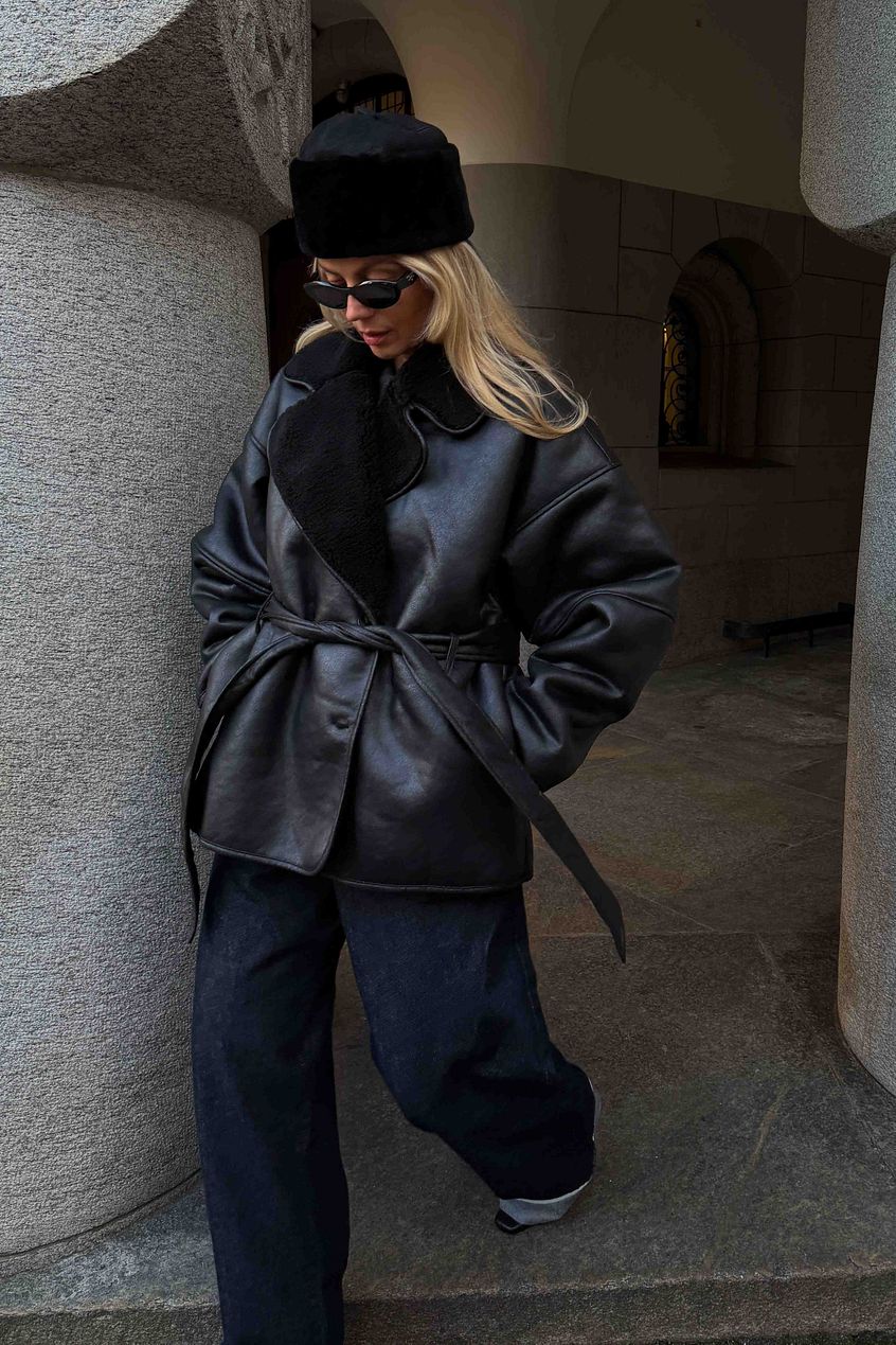 Oversized Belted Shearling Jacket