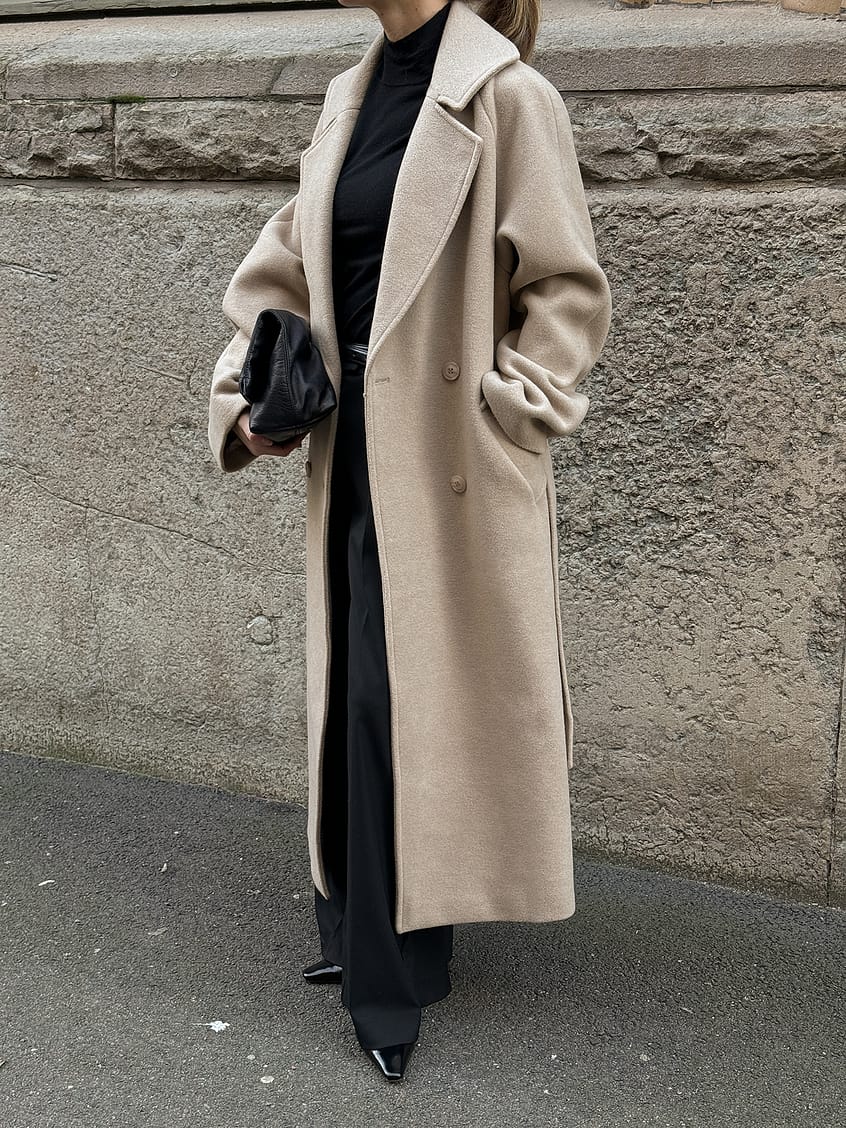 Oversized Wool Blend Belted Coat