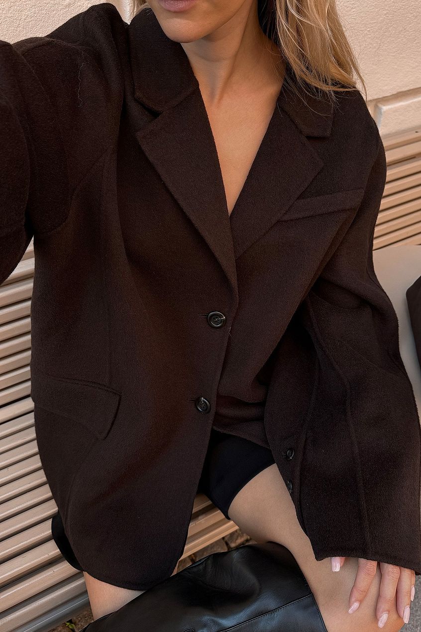 Oversized Wool Blend Sleeve Detail Short Coat