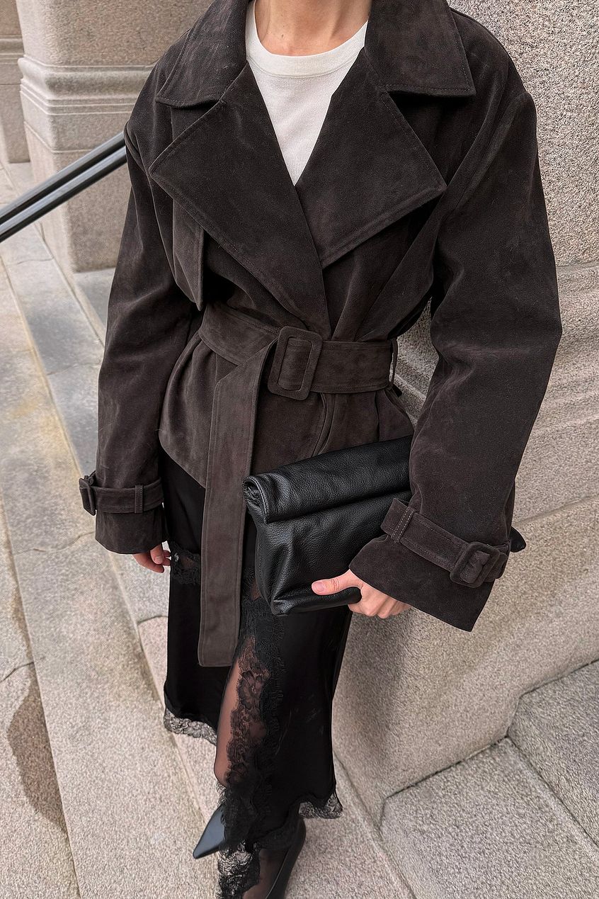 Faux Suede Short Trenchcoat