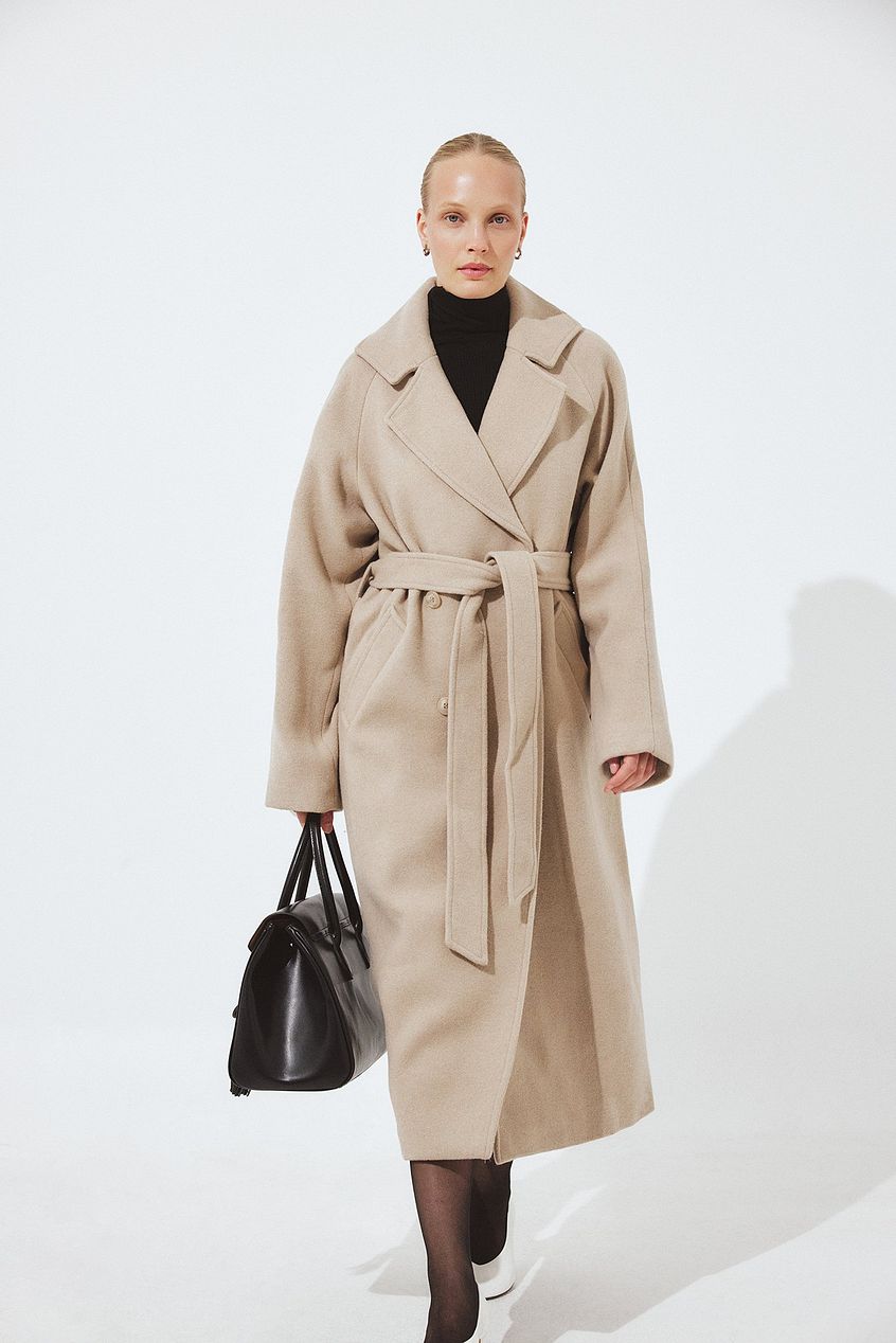 Oversized Wool Blend Belted Coat