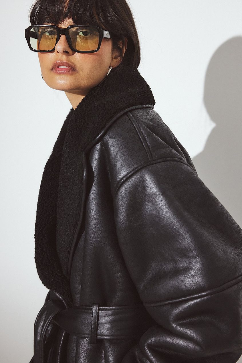 Oversized Belted Shearling Jacket