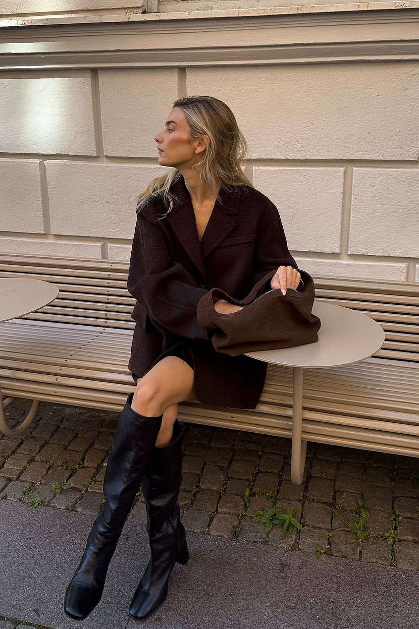 Oversized Wool Blend Sleeve Detail Short Coat