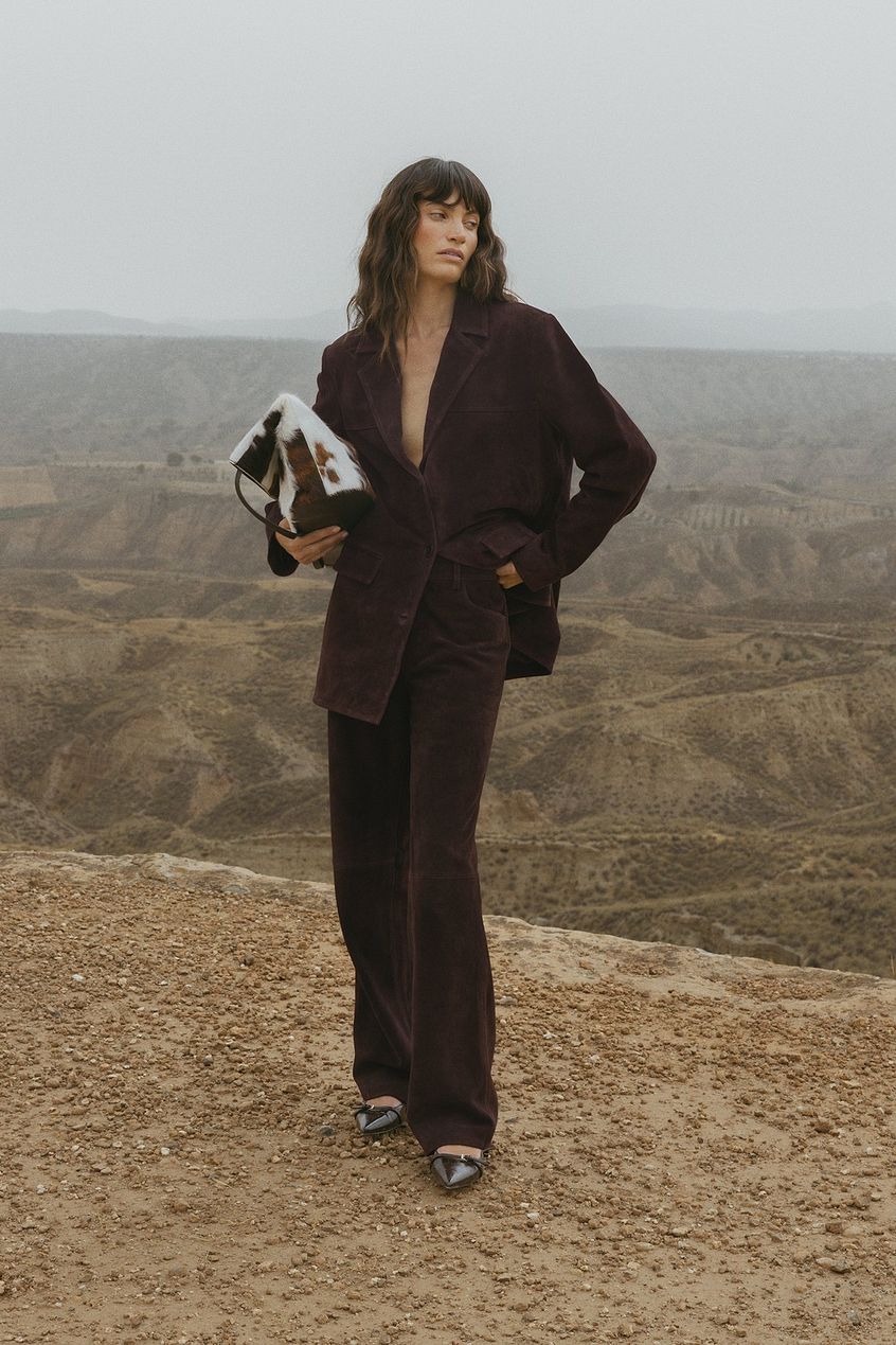 Straight Fit Suede Pants