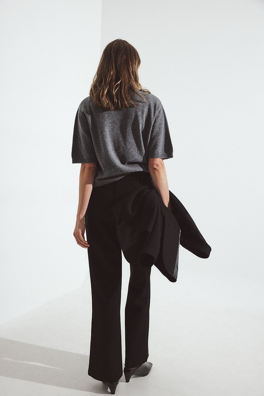 Mid Waist Flared Twill Pants