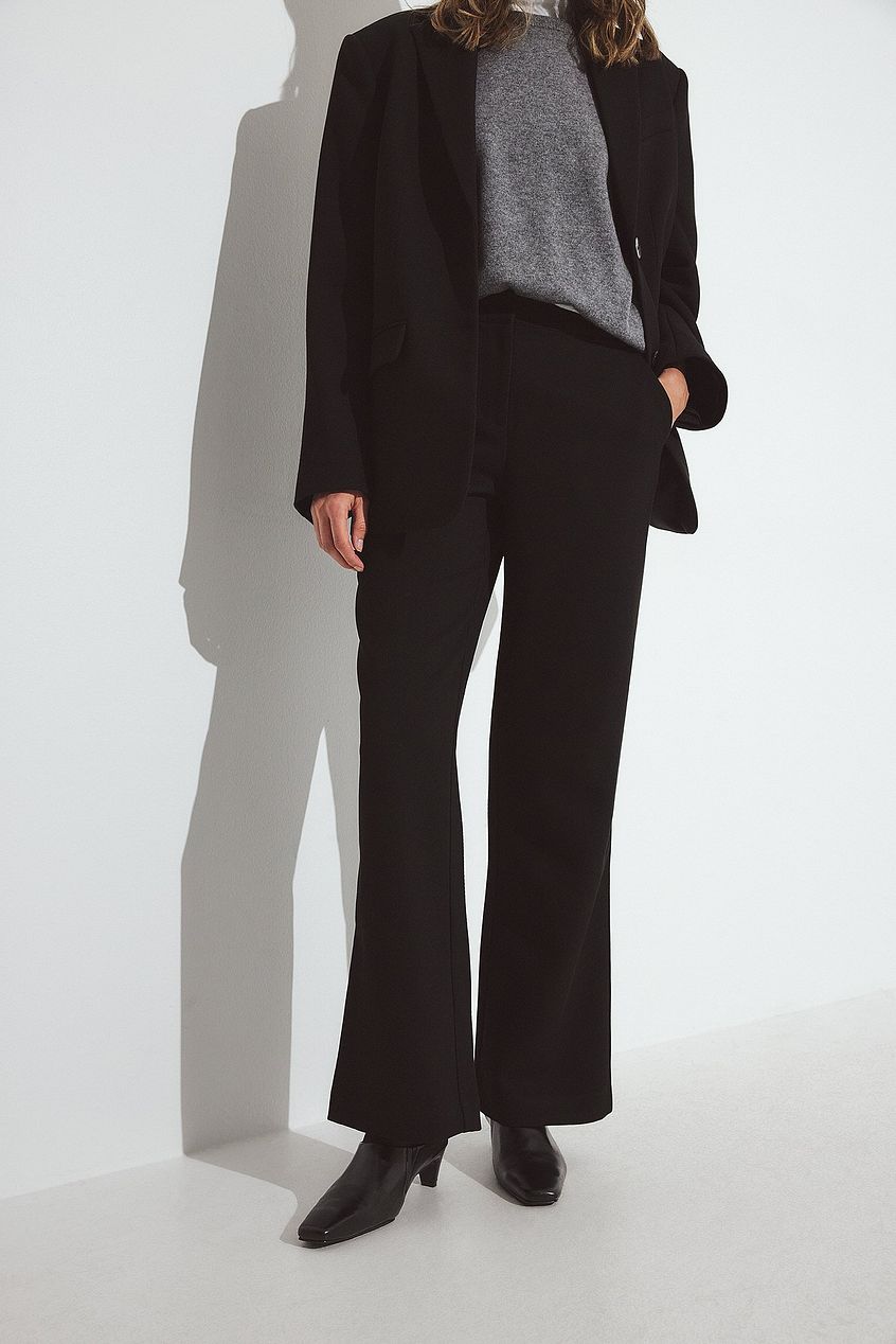 Mid Waist Flared Twill Pants