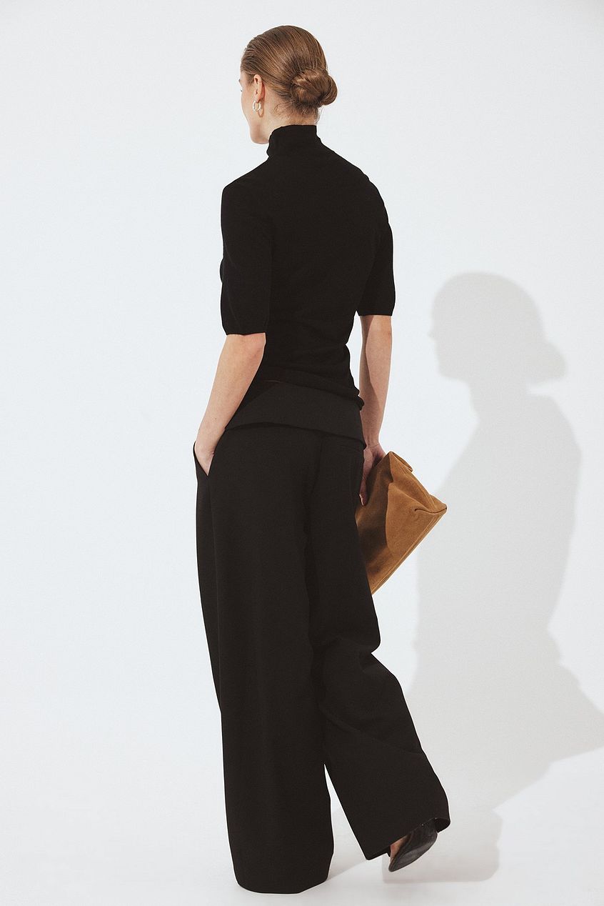 Folded Waistband Wide Pants