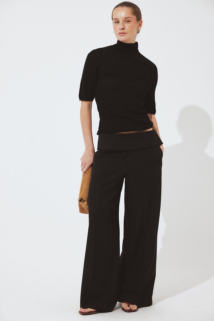 Folded Waistband Wide Pants
