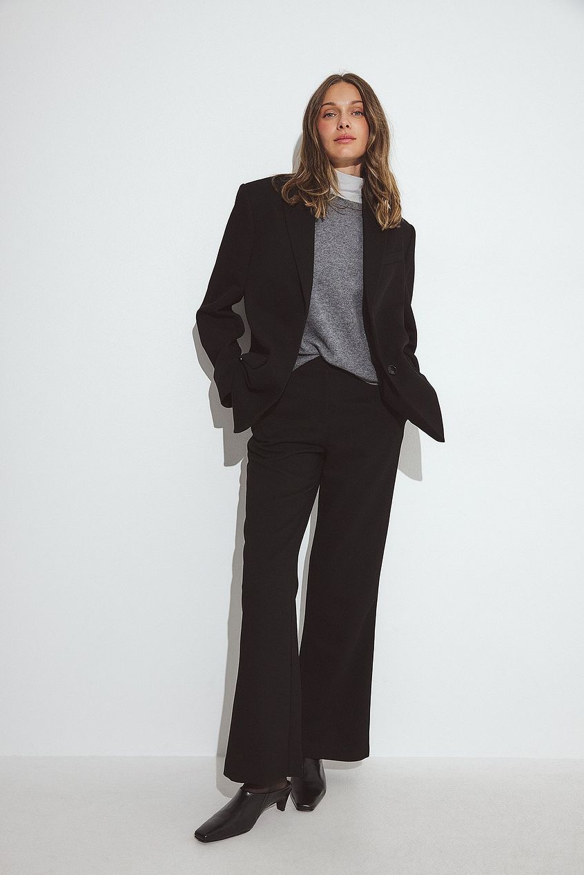 Mid Waist Flared Twill Pants