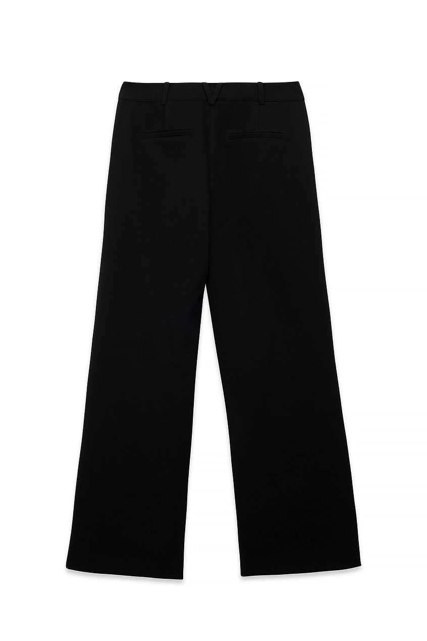 Mid Waist Flared Twill Pants