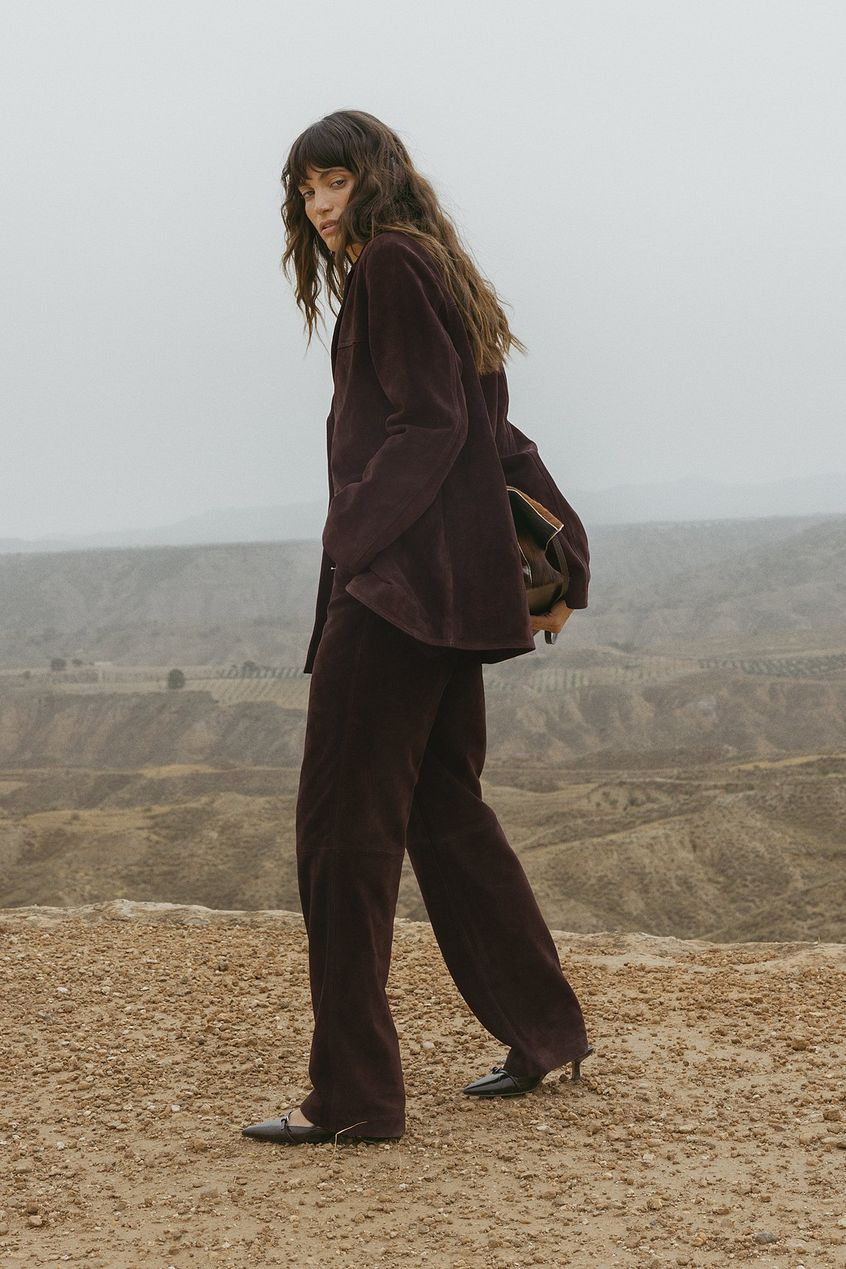 Straight Fit Suede Pants